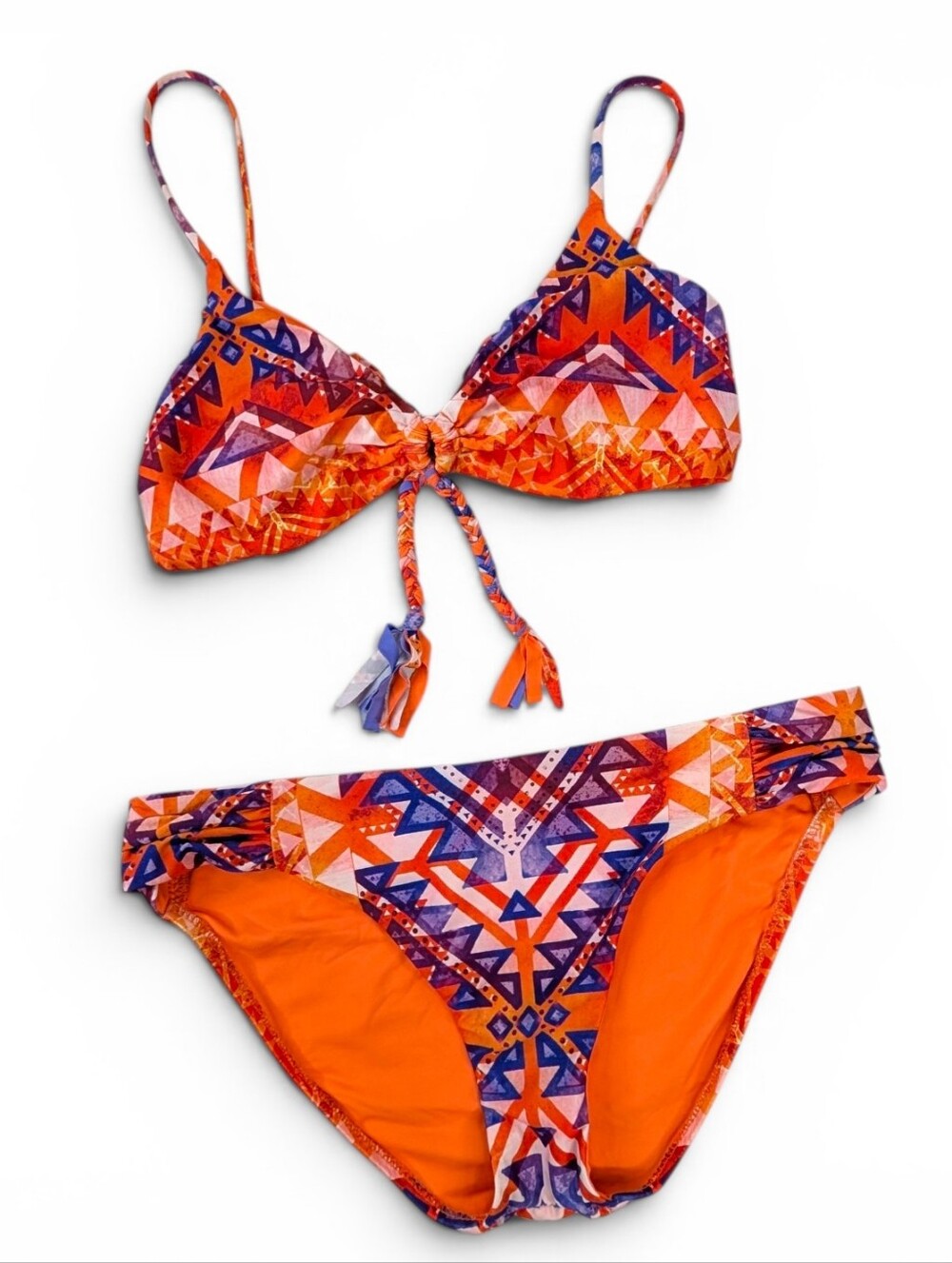 Becca by Rebecca Bikini Size Medium Geometric Aztec Print Orange Purple Low Rise